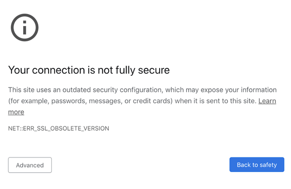 Google Chrome 81 の警告表示